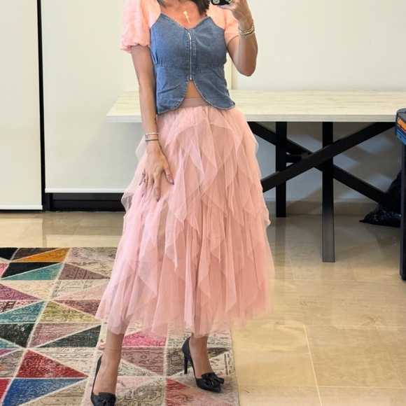 Elasticity Gauze Pleated Solid Color Split-Joint A-Line Loose Skirts - Picture 5 of 5